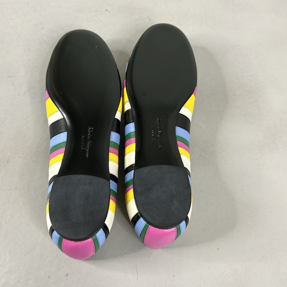Salvatore Ferragamo Varina Rainbow Stripe Flats Bow Logo - Picture 9 of 13